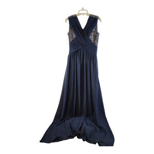 JJ's House navy blue silver floor length formal gown prom bridal event evening